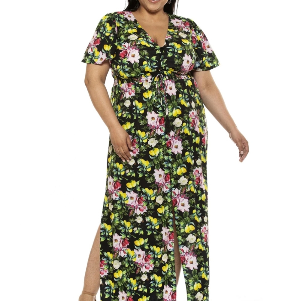 Alexia Admor Maxi Dress 3XL 3X Gianna Green Pink Flutter Short Sleeve Floral NWT